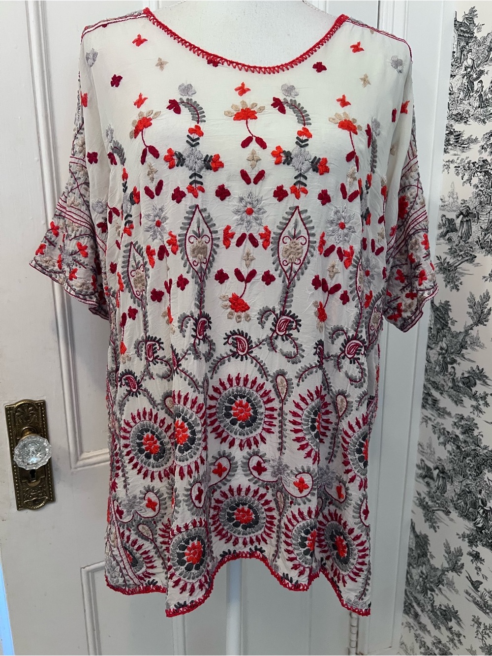 Johnny Was women’s vintage embroidered floral short sleeve top size large